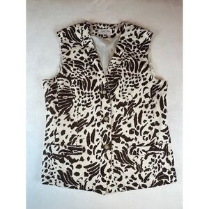 Lilli Ann Women's Animal Linen Vest Sleeveless Button Front Career Casual Size M